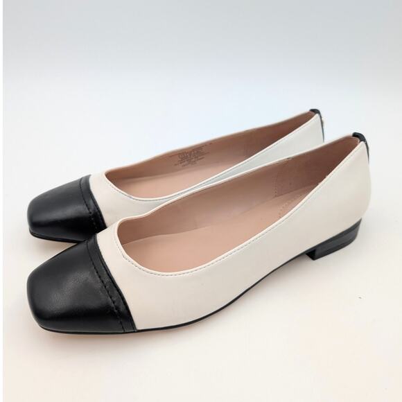 Nine West Tomia Flat Square Toe Women's Ballet Ivory/Black Size US7.5M EU38 - Picture 1 of 11